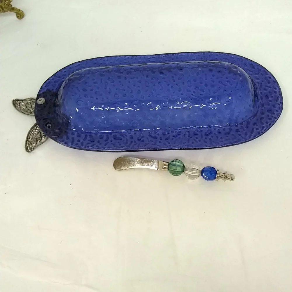 CYPRESS Server Cobalt Blue Glass Oval Platter  with Gemstone Spreader